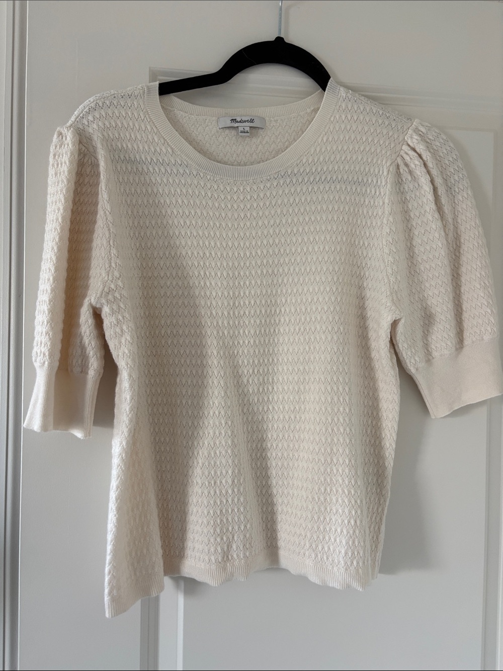 Madewell Ivory Textured Puff-Sleeve Short-Sleeve Top